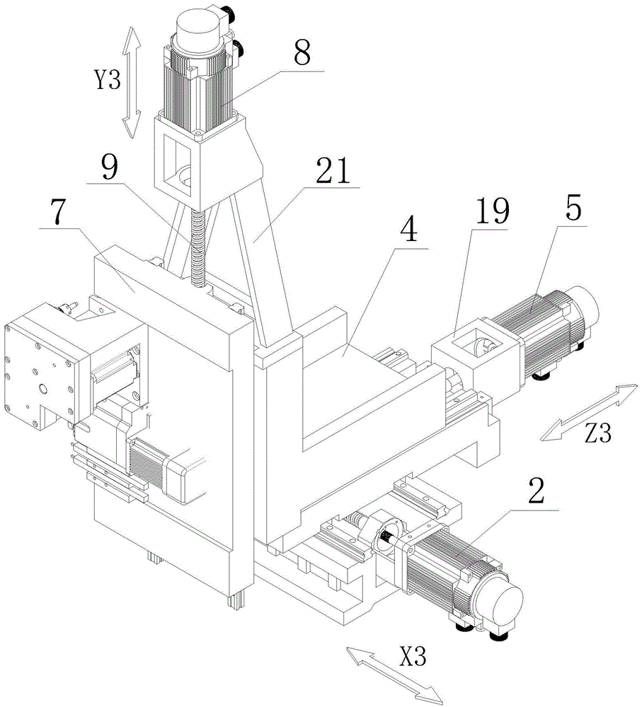 Third axis group mechanism on movable turning-milling machine tool