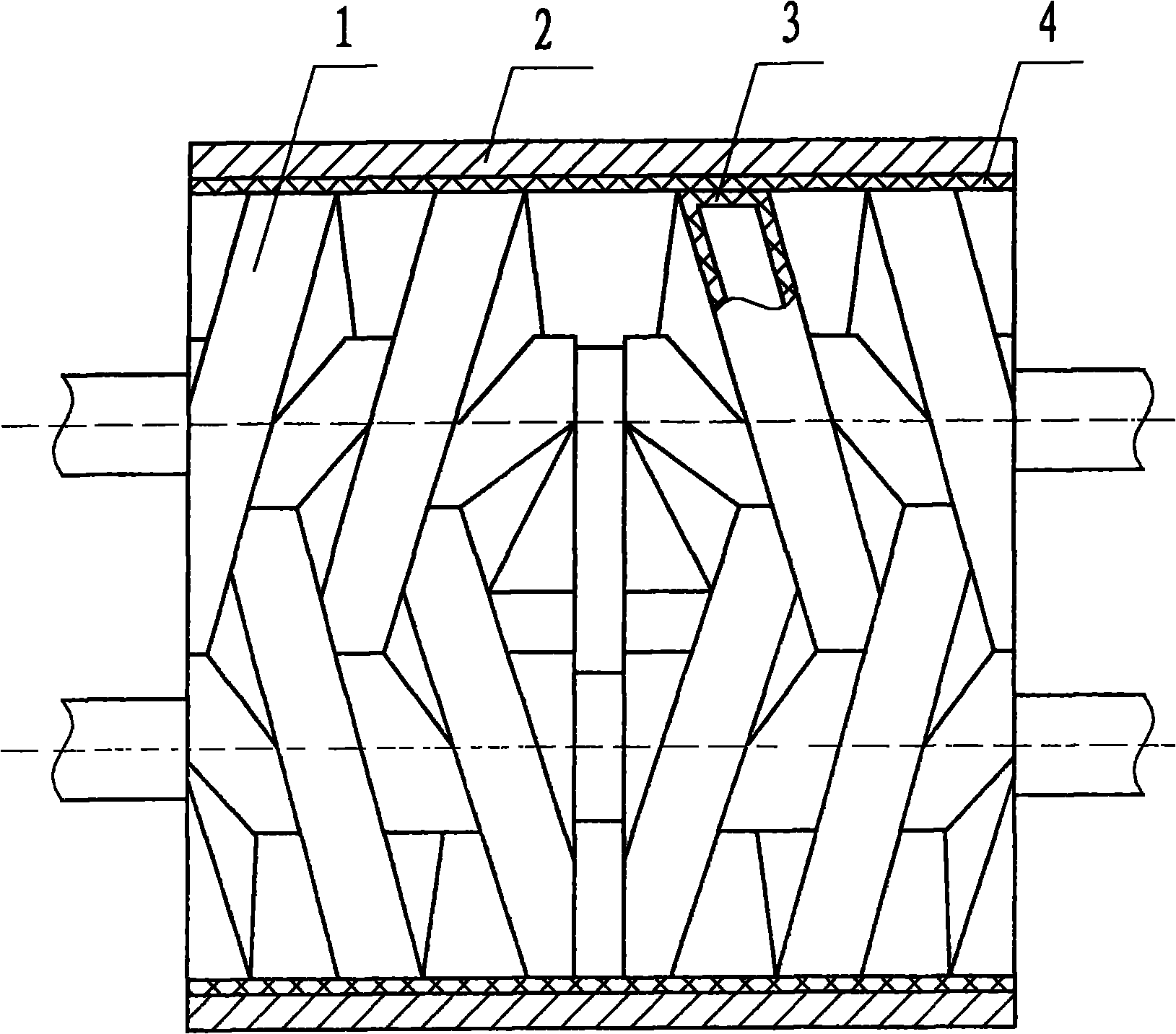 Double-screw pump provided with elastic lining layer