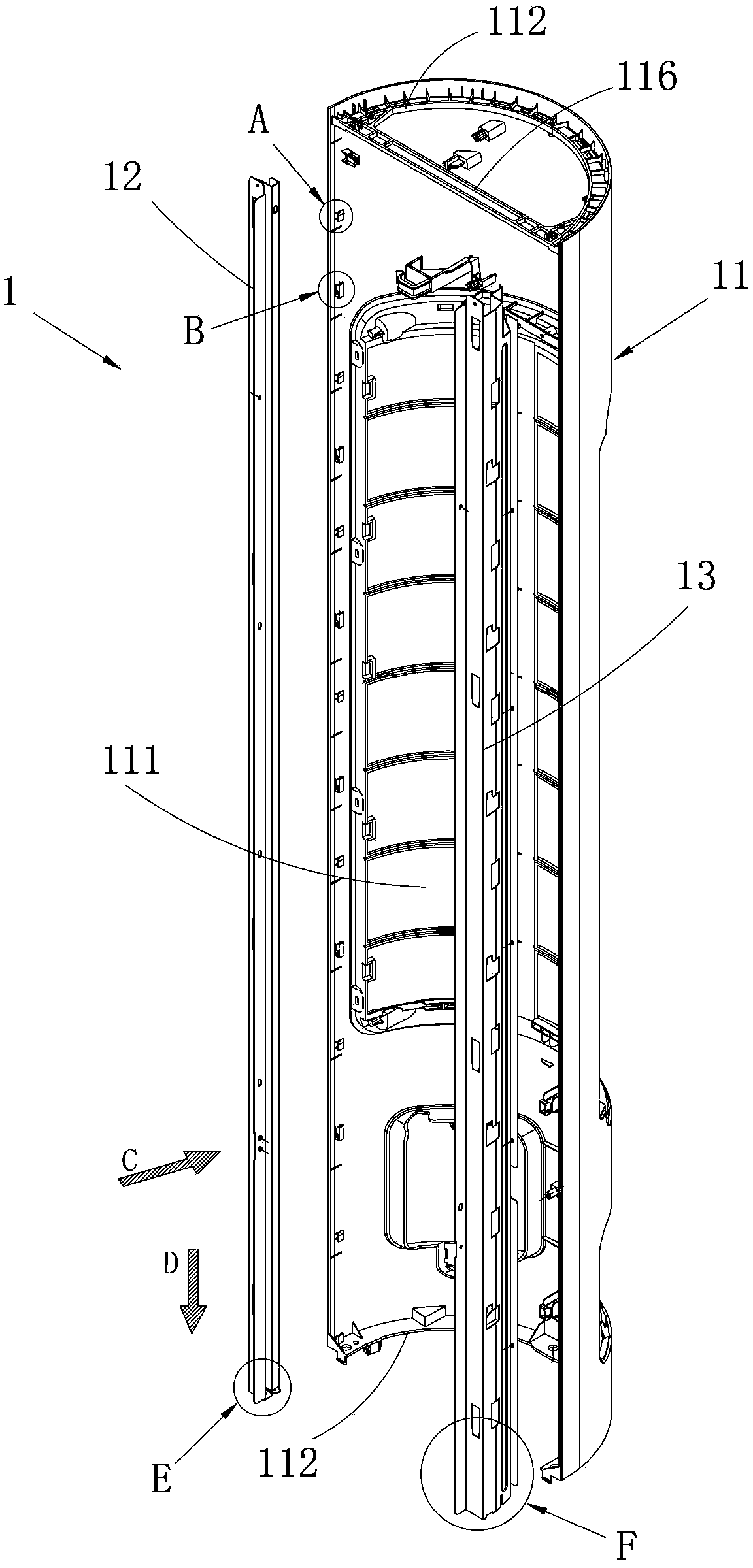 Floor type rear box structure and air conditioner