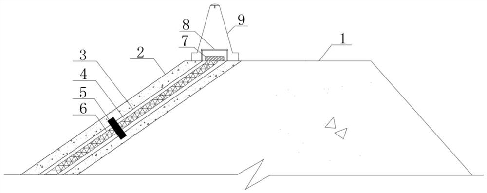 A rockfill dam face deformation monitoring device and construction method