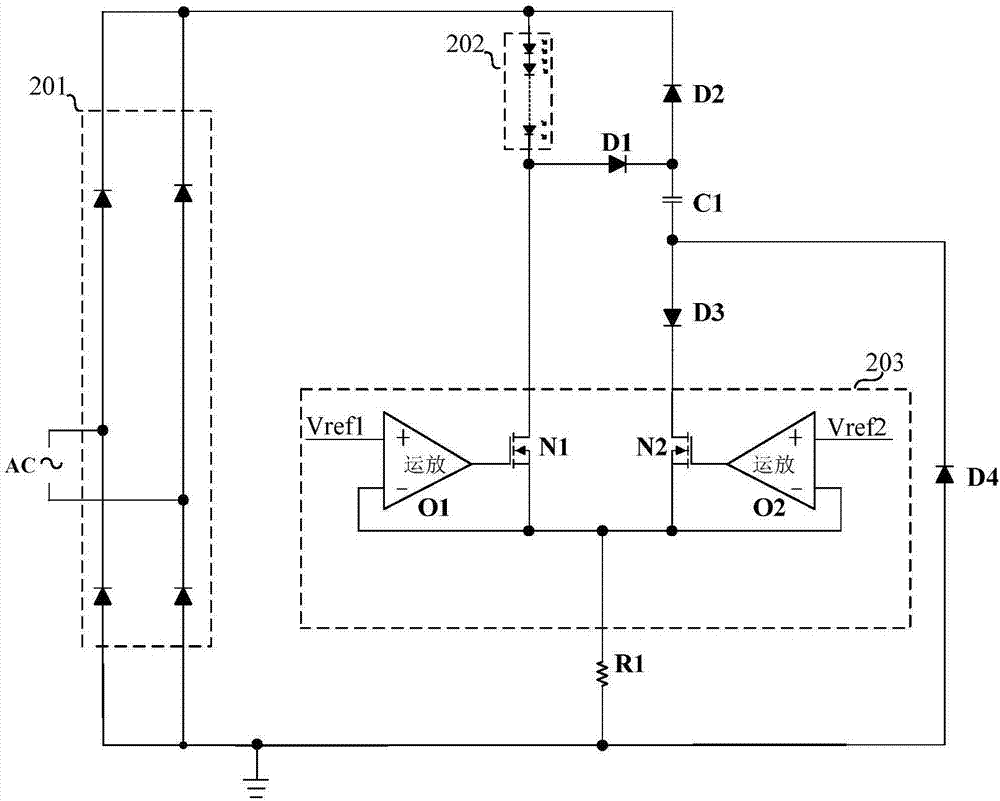 LED linear constant current driving circuit in active valley fill circuit mode