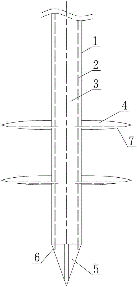 End support type thread core composite pile and construction device and method for end support type thread core composite pile