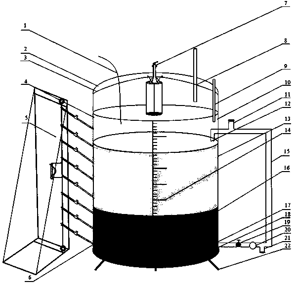 Experimental device for measuring stratified flux of greenhouse gases in rice field drainage ditch, and method thereof