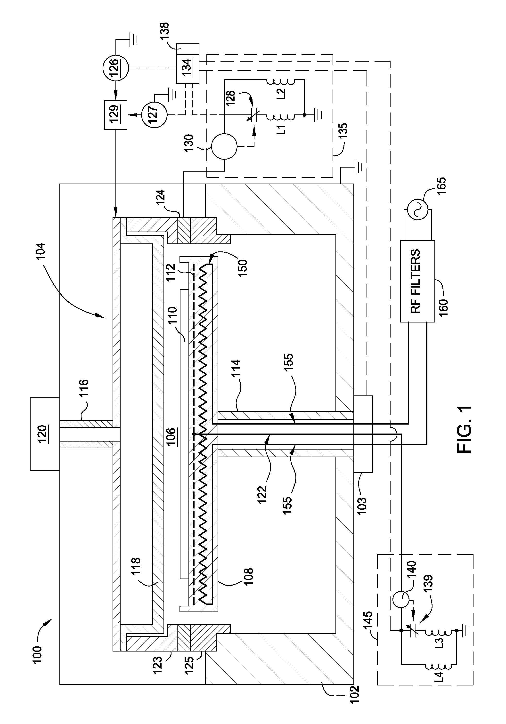 High impedance RF filter for heater with impedance tuning device