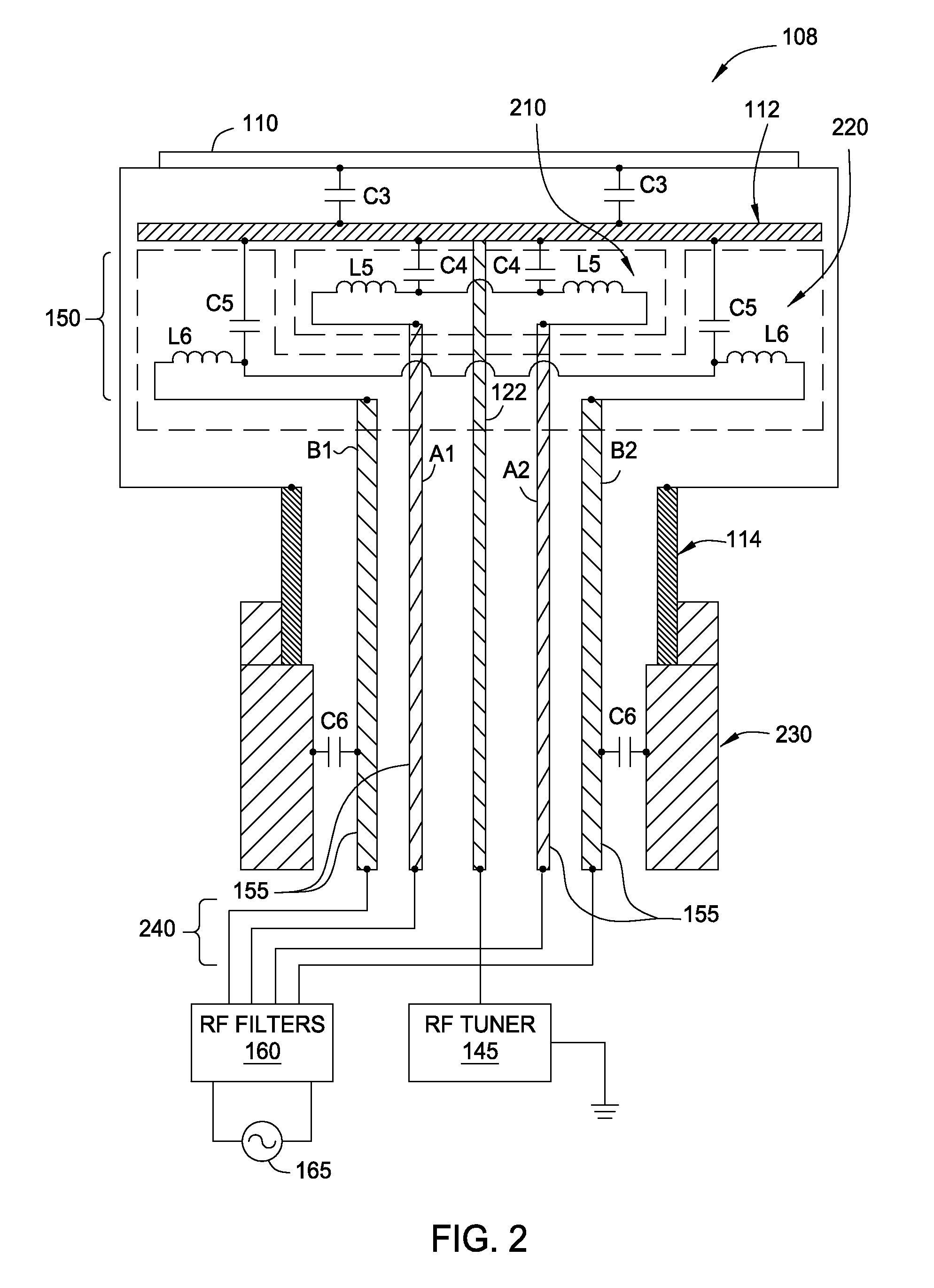 High impedance RF filter for heater with impedance tuning device