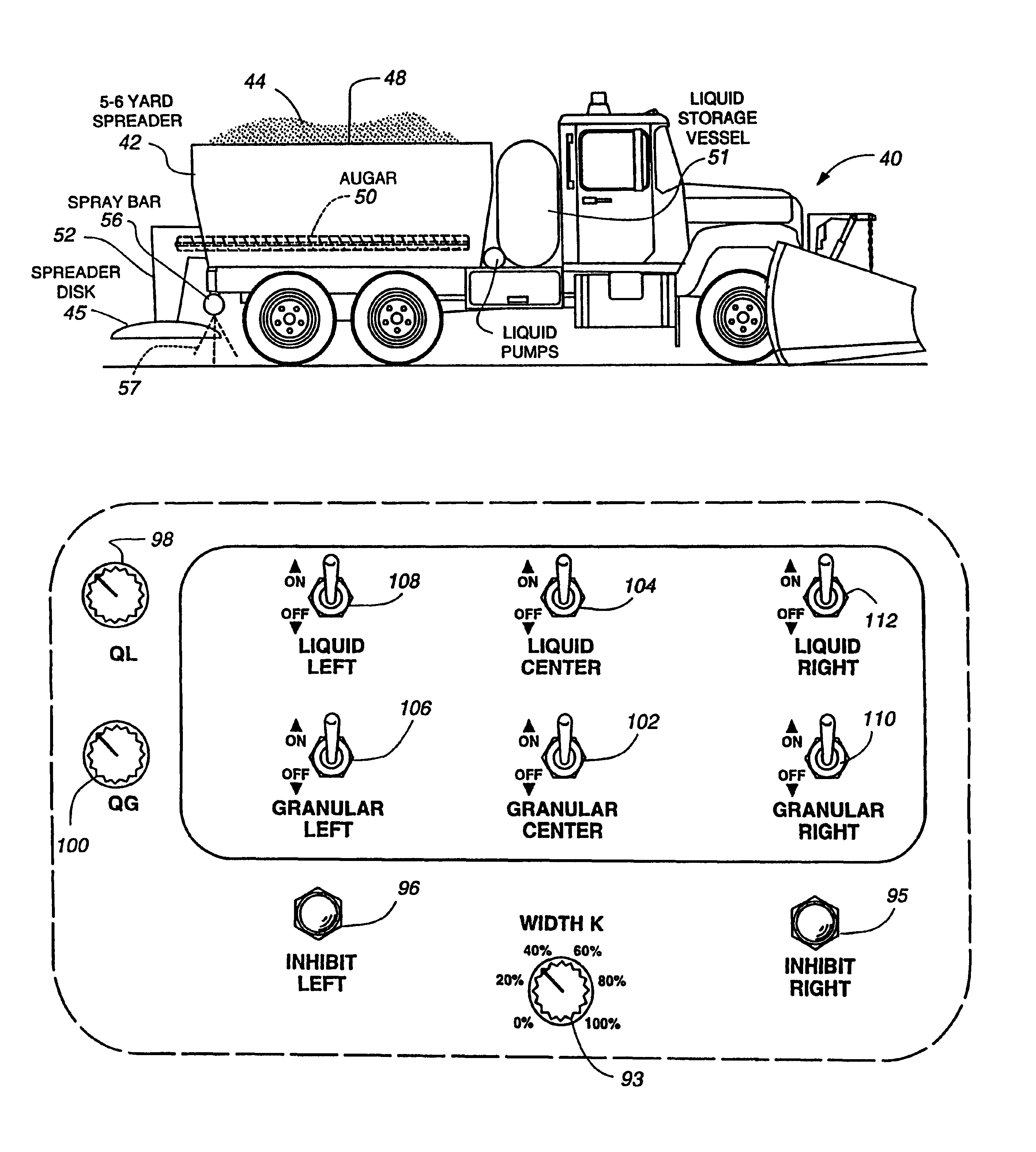 Apparatus and system for synchronized application of one or more materials to a surface from a vehicle and control of a vehicle mounted variable position snow removal device