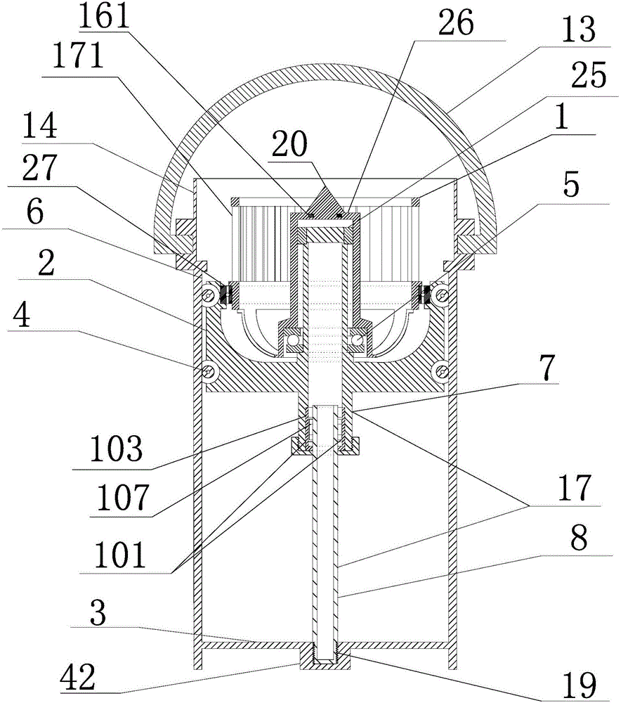 Magnet hook connection self-locking lifting side shaft prismatic barrel rotary mop jet flow cleaning and spin-drying device