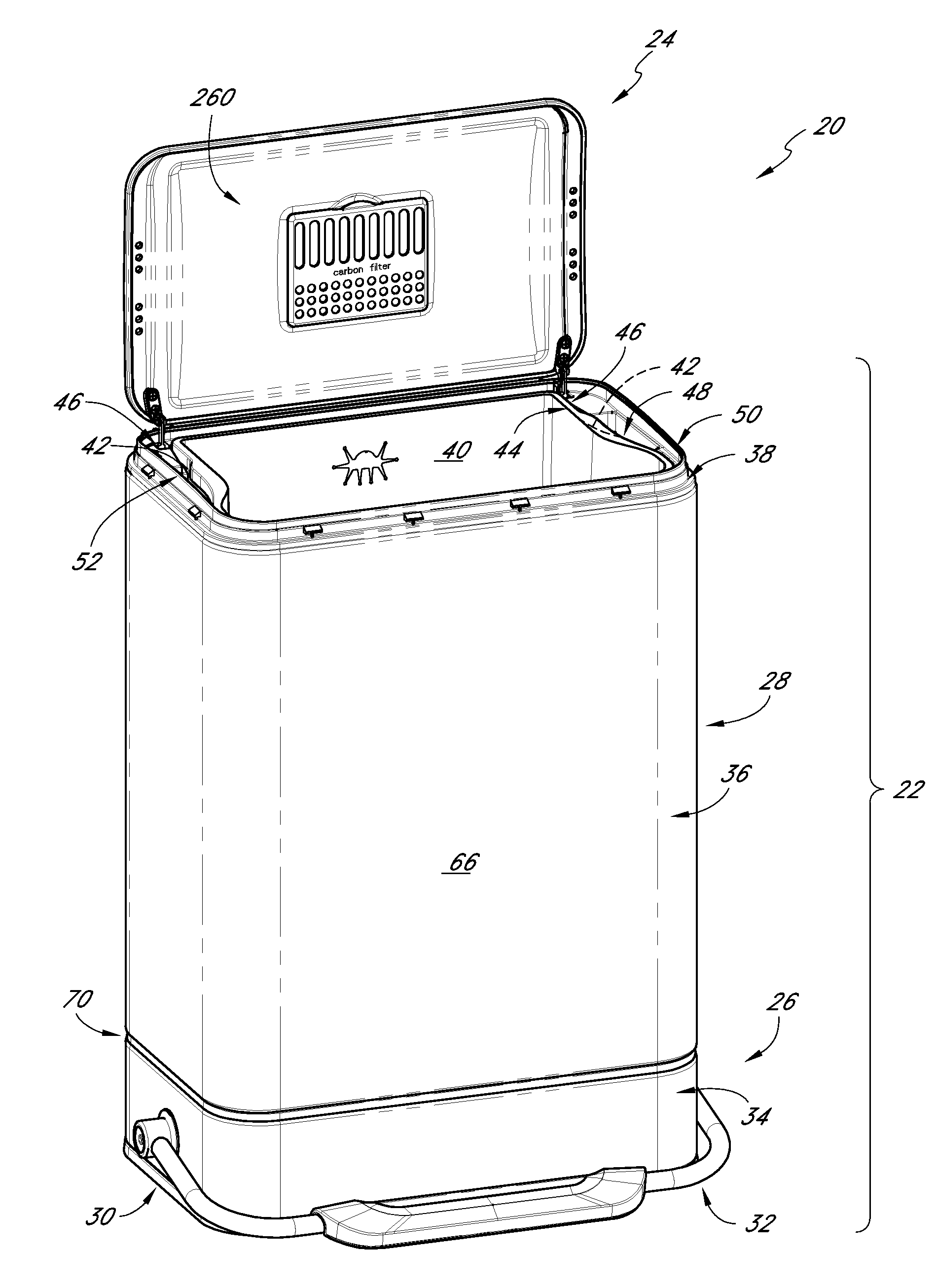 Receptacle with motion damper for lid, air filtration device, and Anti-sliding mechanism