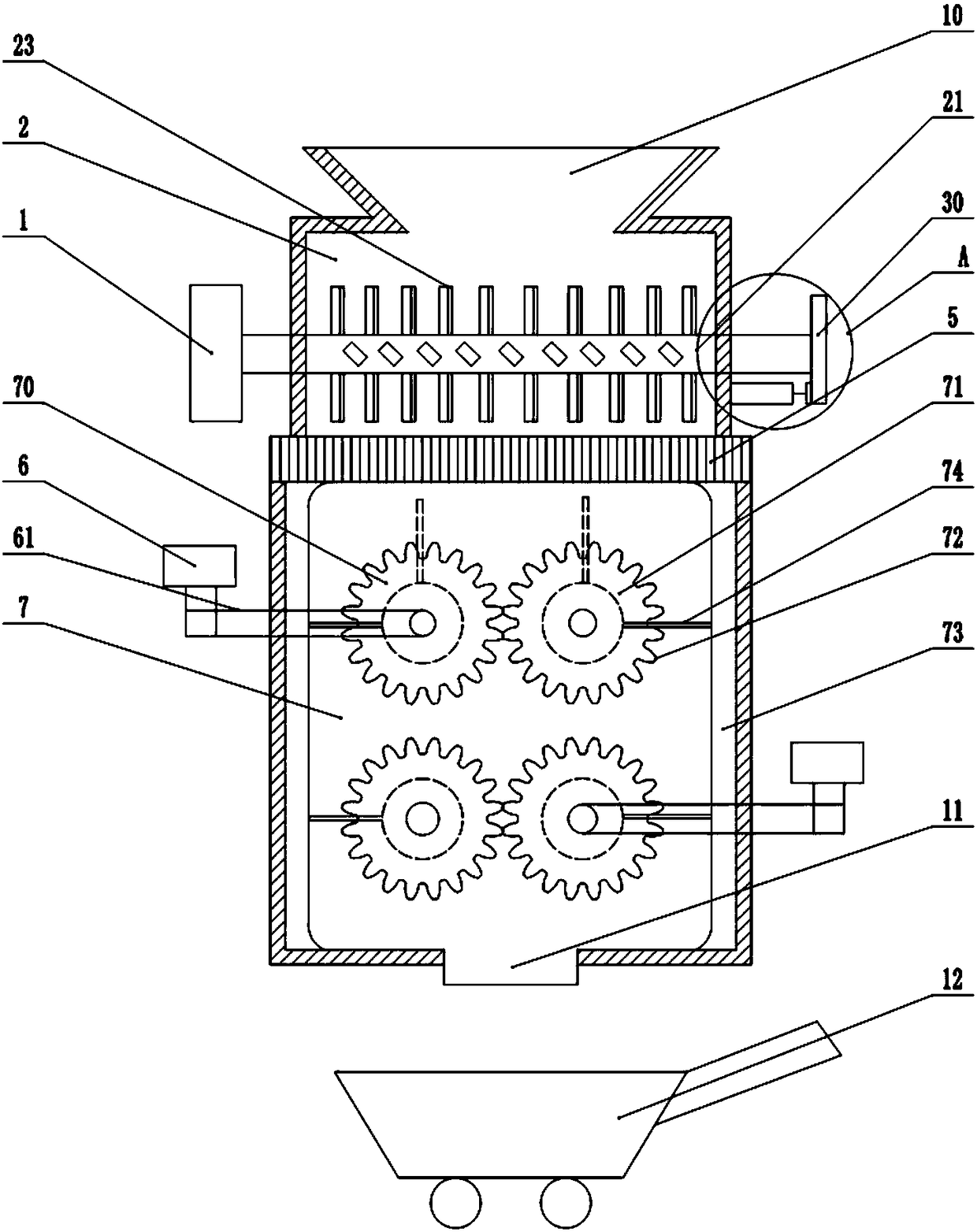 Crushing and dust collection device for construction