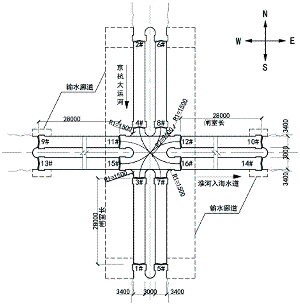 Cross-shaped three-dimensional ship lock and water transport interchange