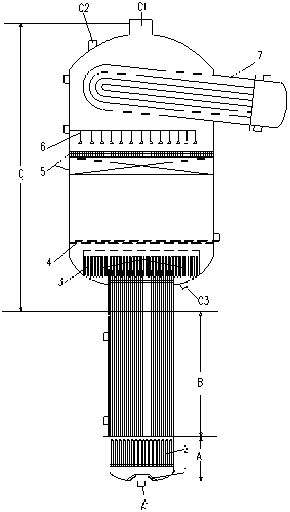 A high-efficiency evaporator for refining adiponitrile and a process for refining adiponitrile