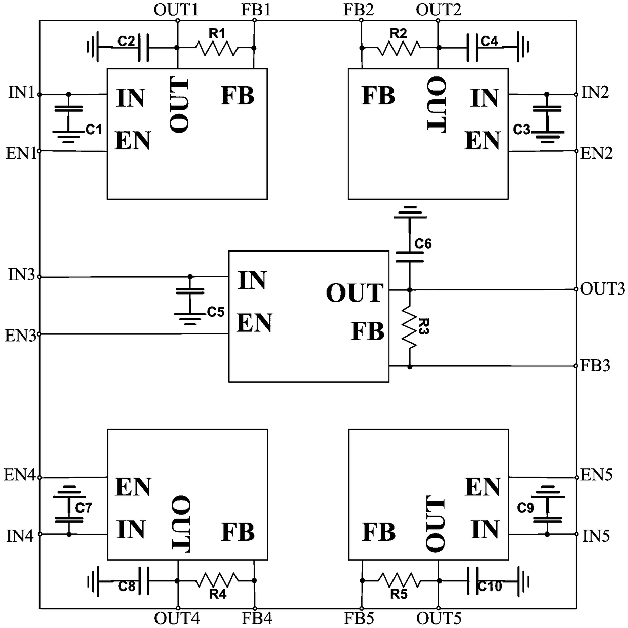 Multi-channel voltage converter based on integral packaging