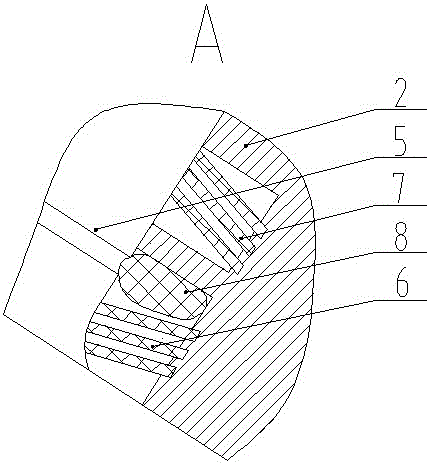 Spiral and reverse spiral combined sealing structure of high-speed roller bit bearing