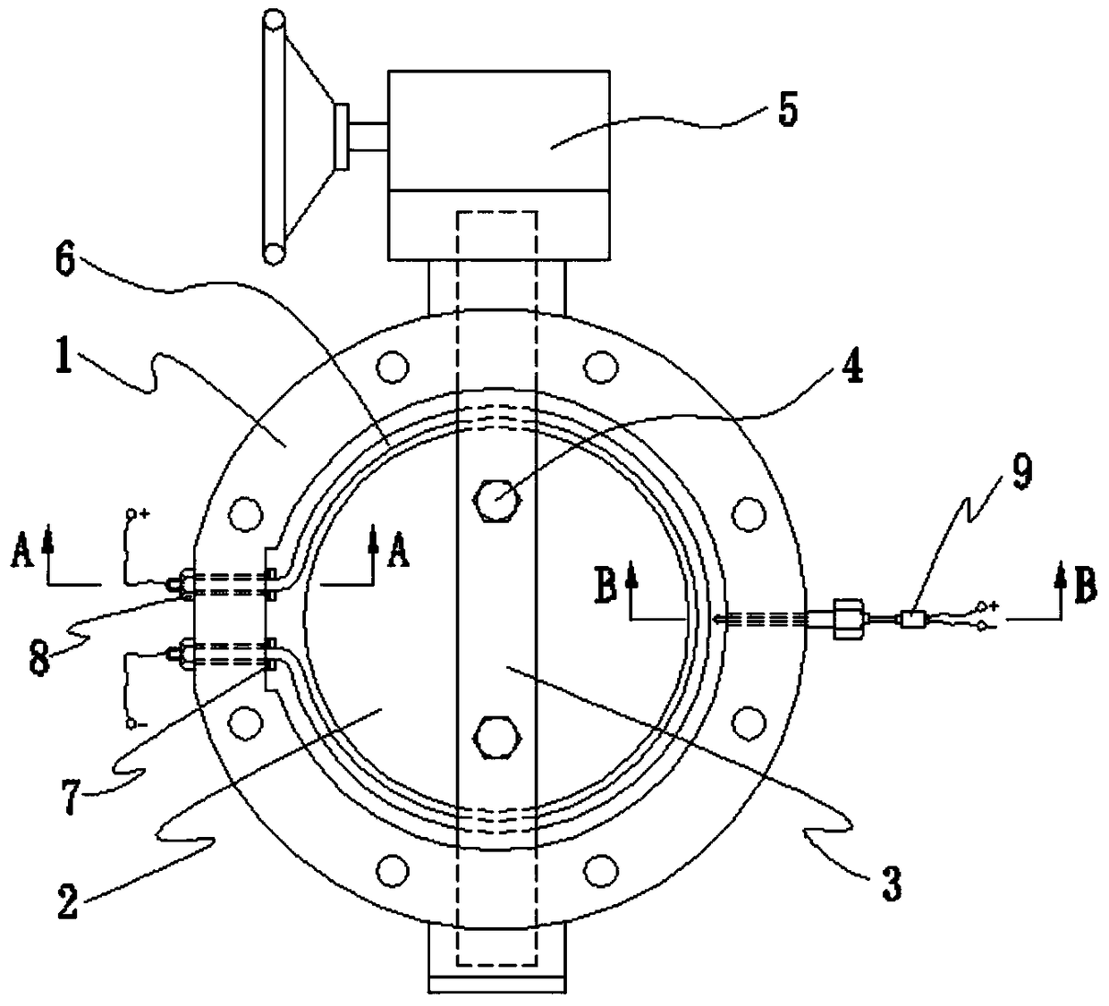Device and method for heating butterfly valve