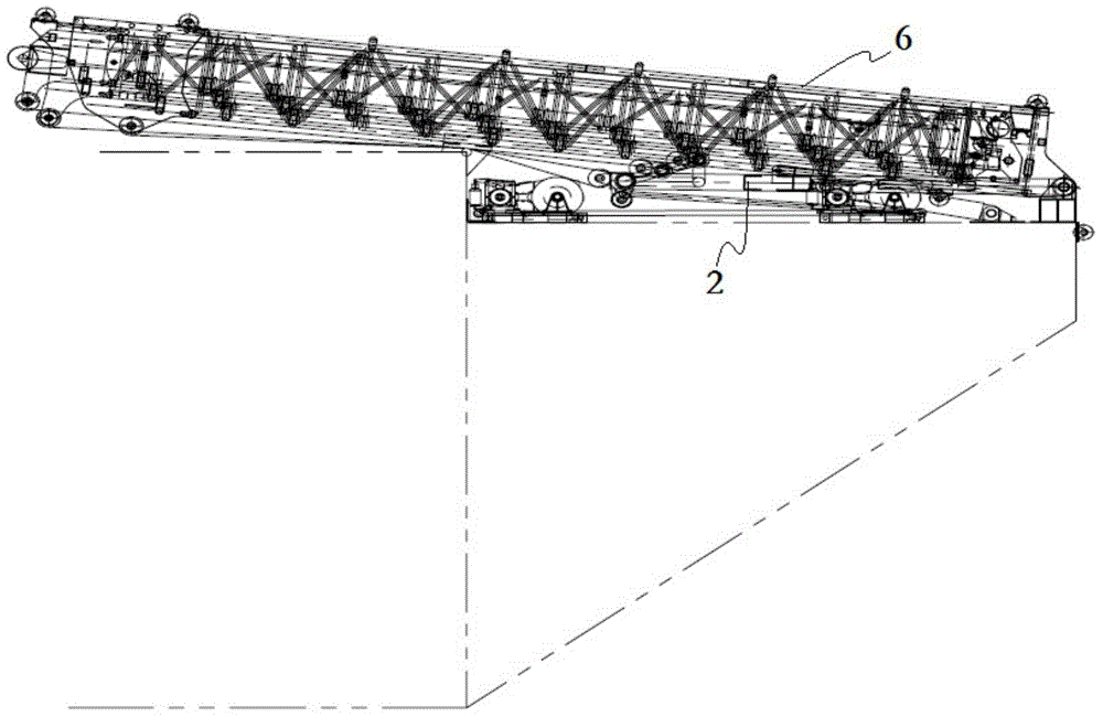 Telescopic folding type material conveying device and transport ship