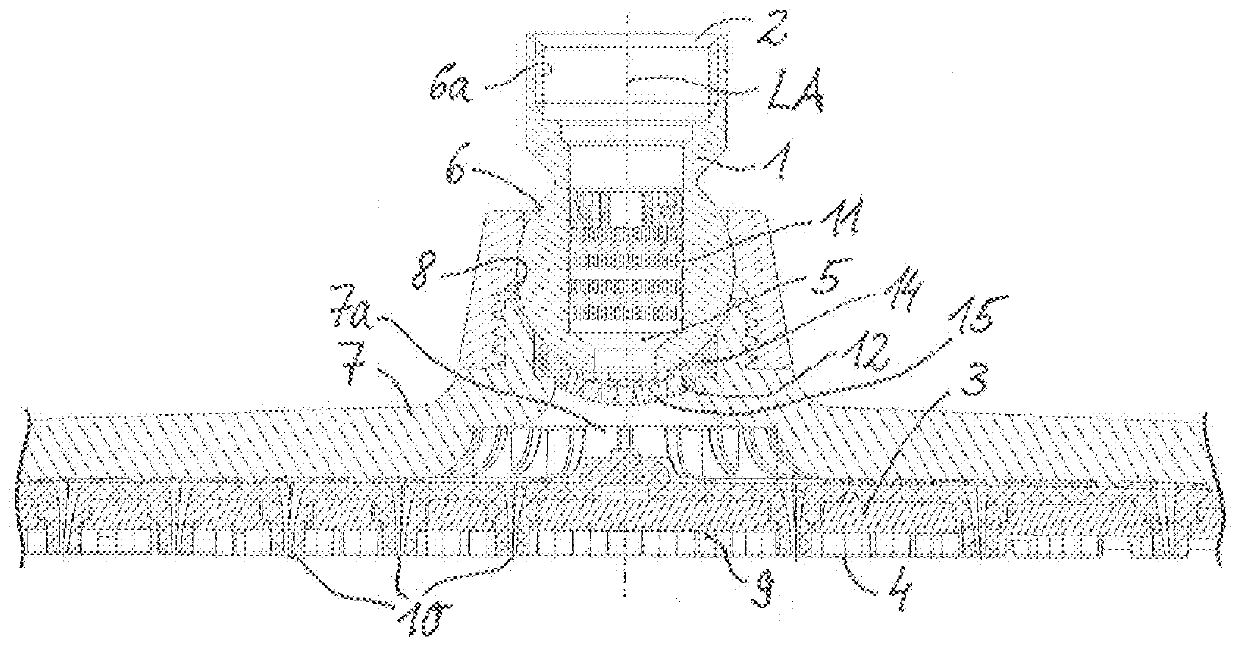 Fluid distributor body and sanitary shower device