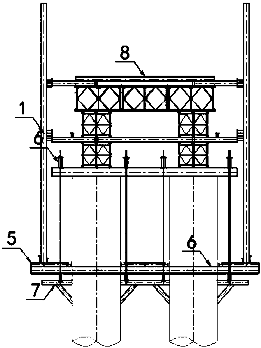 Construction method of deep water high pile bearing platform steel hanging box cofferdam