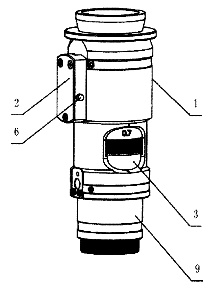 Continuous zoom lens with magnification adjustment indicating device