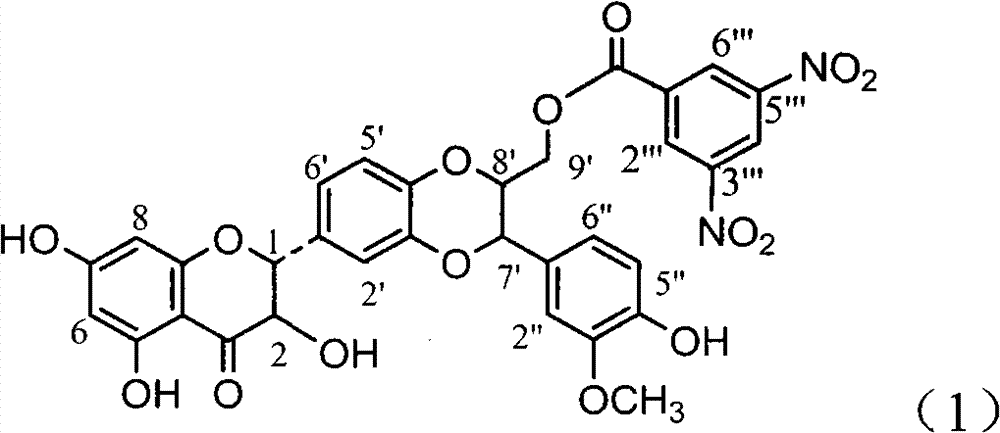 Medicinal use of dinitrobenzoylsilybin for preparing glycosidase inhibitor