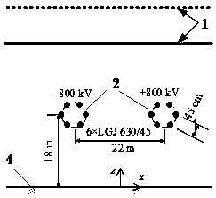 Calculation method for electric field under crossing area of alternating current-direct current power transmission line