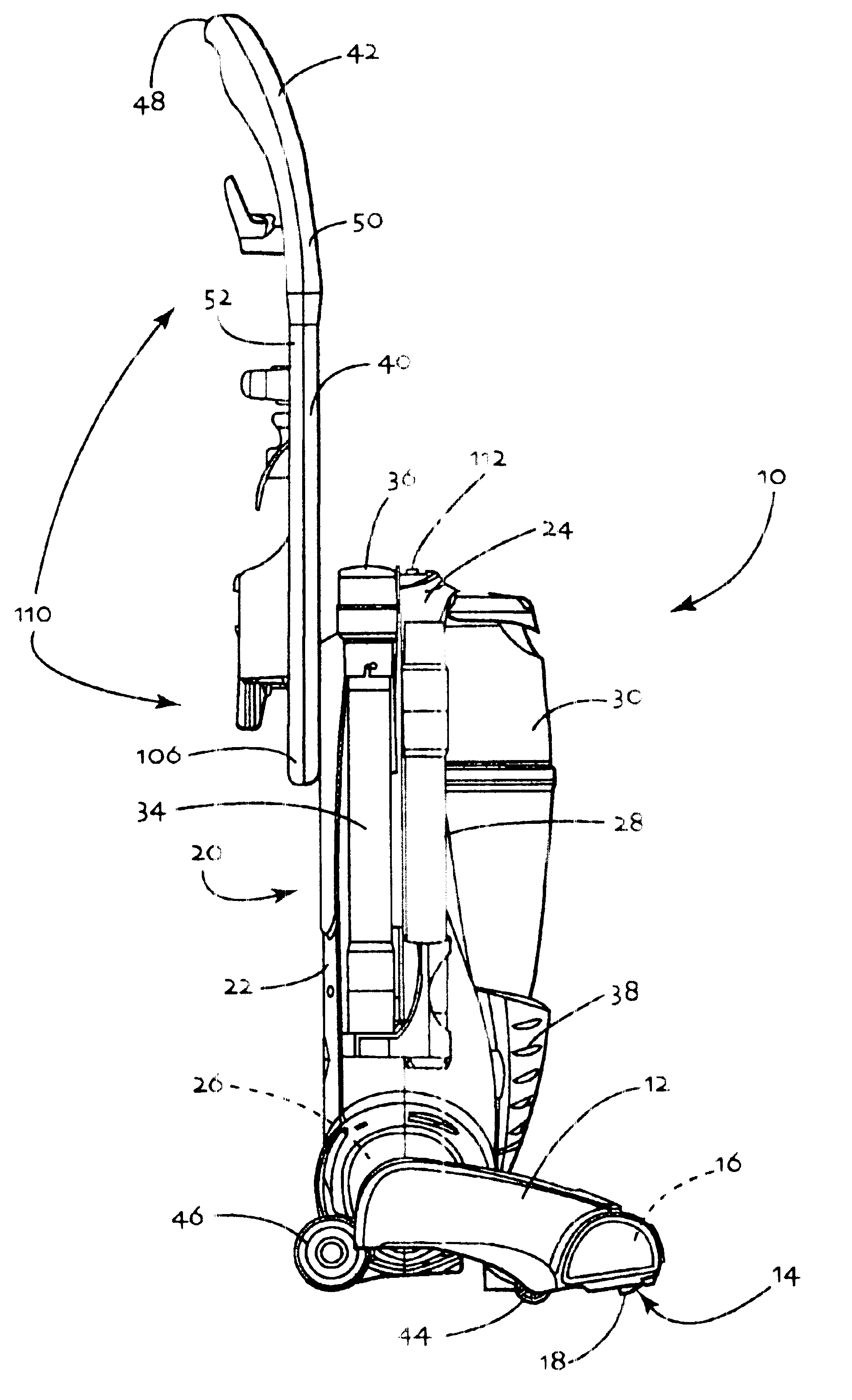 Rotating operating handle for vacuum cleaner