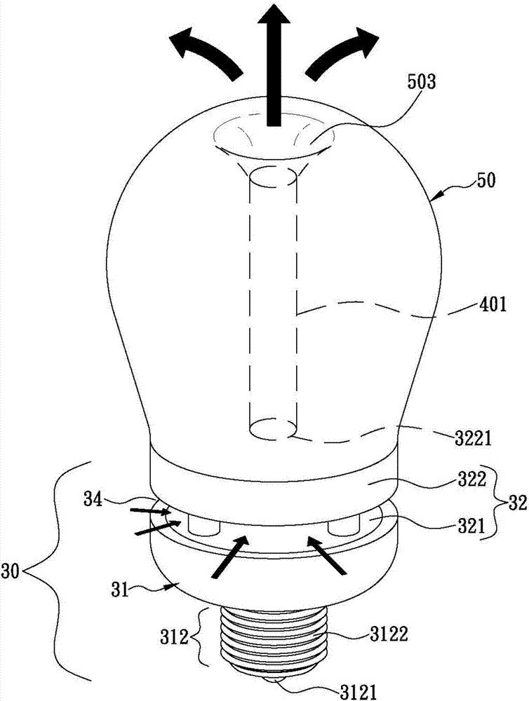 Light emitting diode bulb with central axis bidirectional convection heat dissipation structure