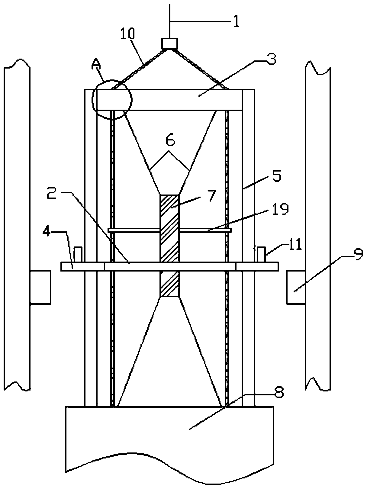 An anti-fall protection device for vertical elevator lifting