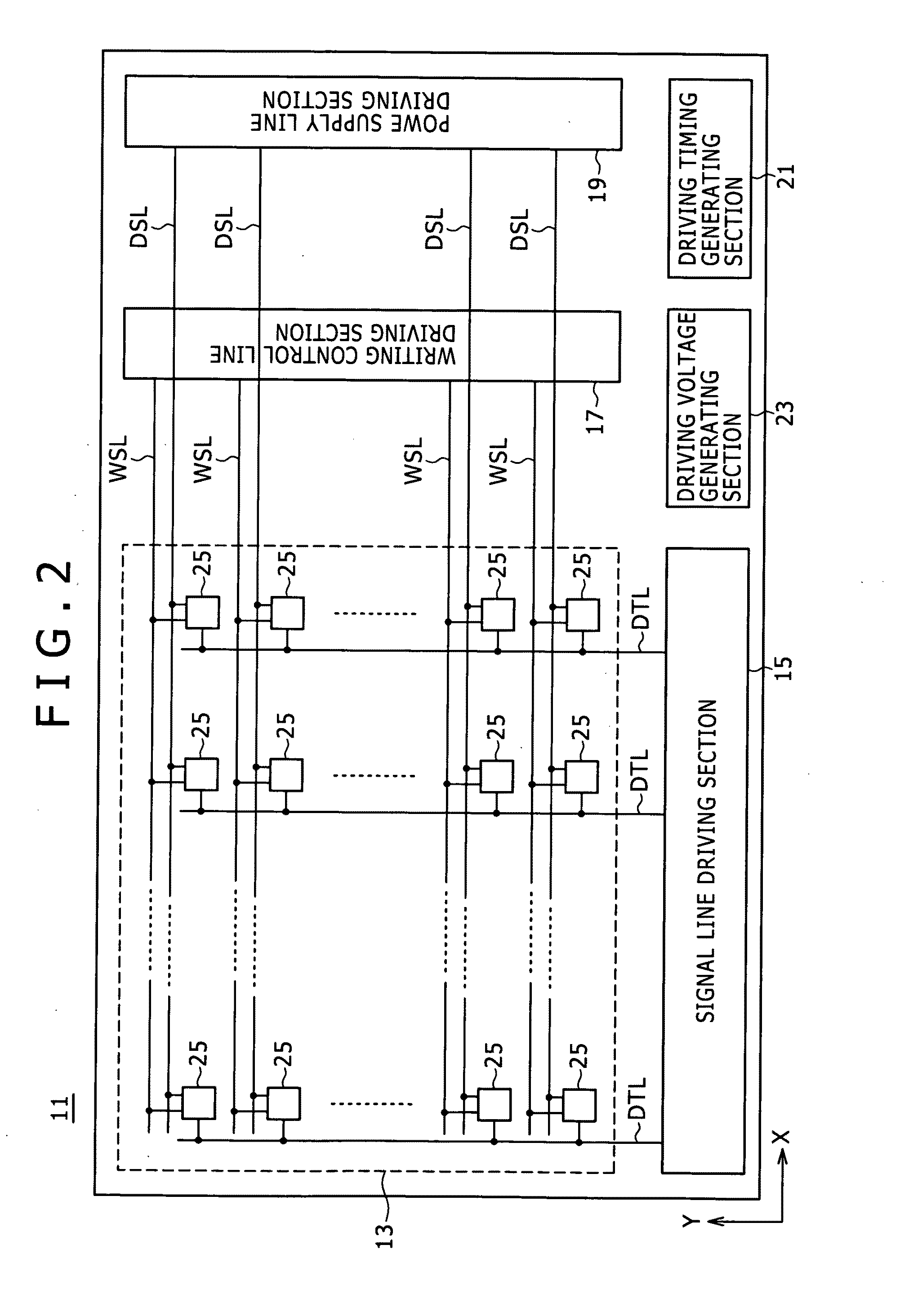 Emissive type display device, semiconductor device, electronic device, and power supply line driving method
