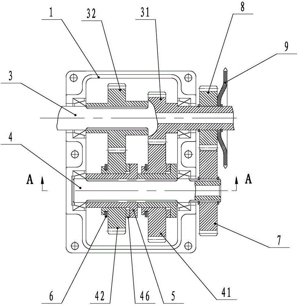 Bicycle intermediate shaft gearbox with line control and electric control double gear shifting manners