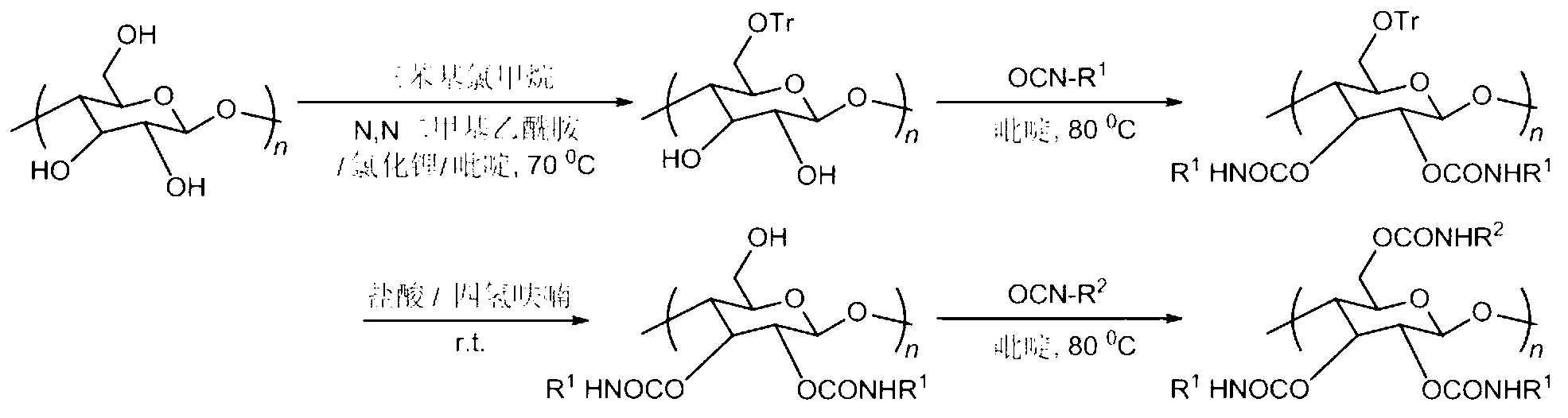 Cellulose derivative simultaneously containing cyclohexyl carbamate and phenyl carbamate and preparation method of cellulose derivative