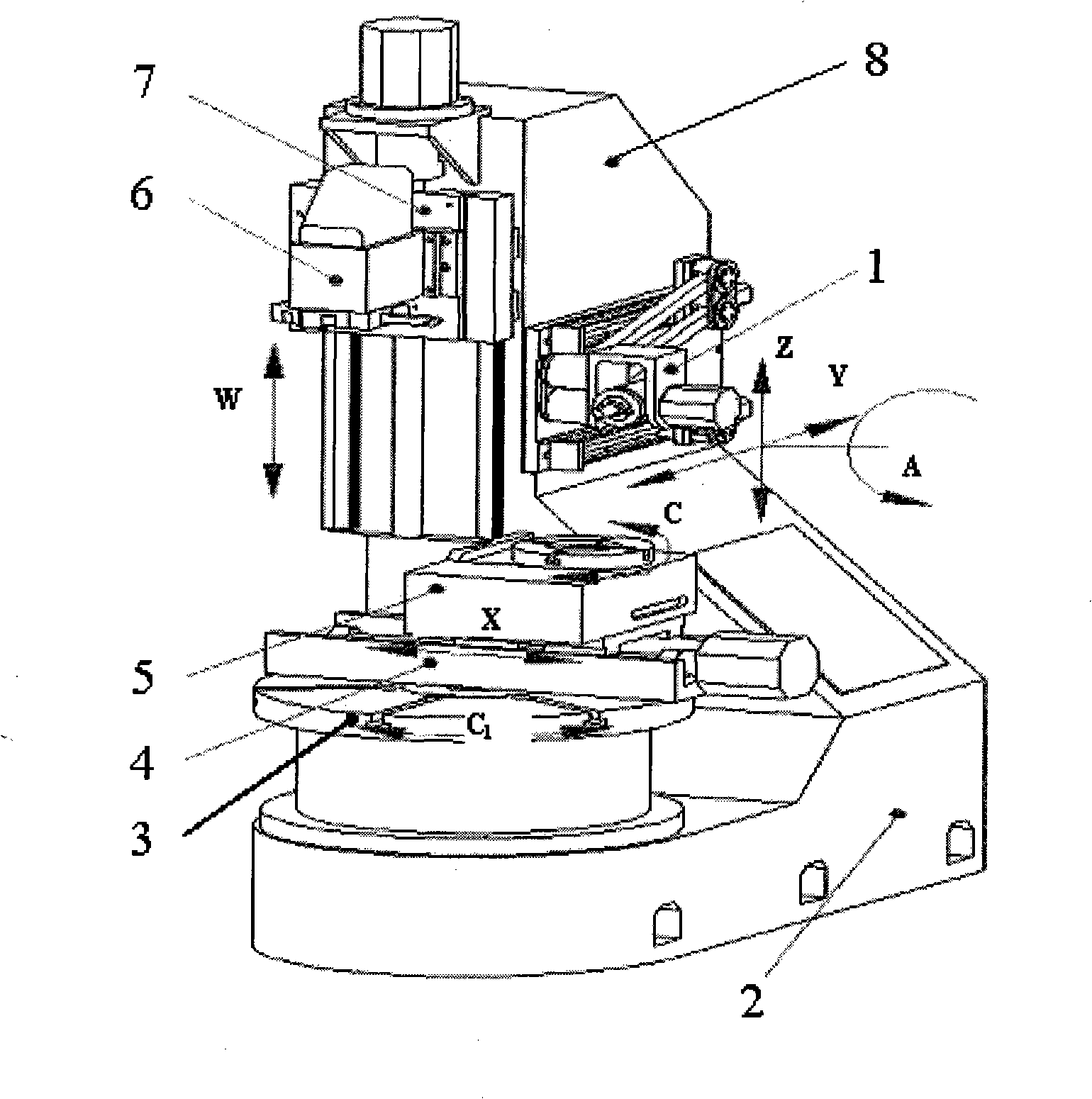 Parallel-series principle milling vehicle combined numerically controlled machine