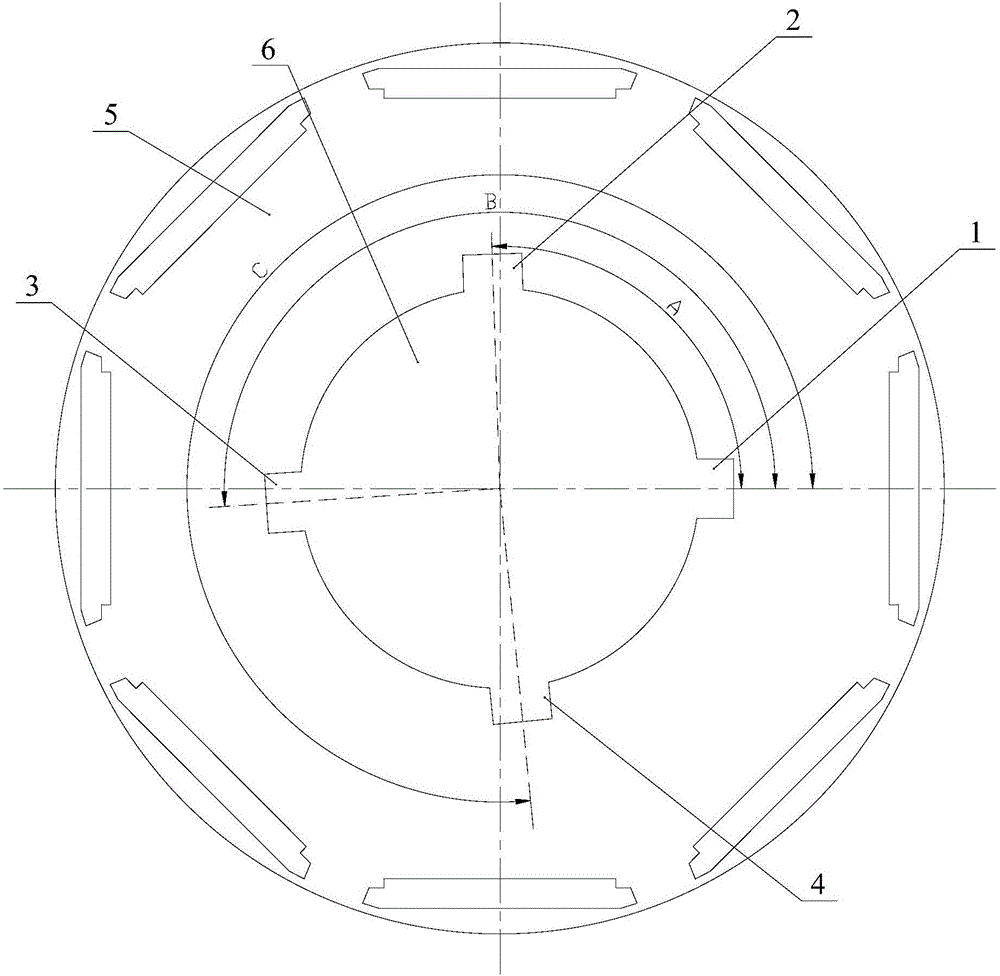 Straight and oblique pole integrated rotor punching plate of permanent ...