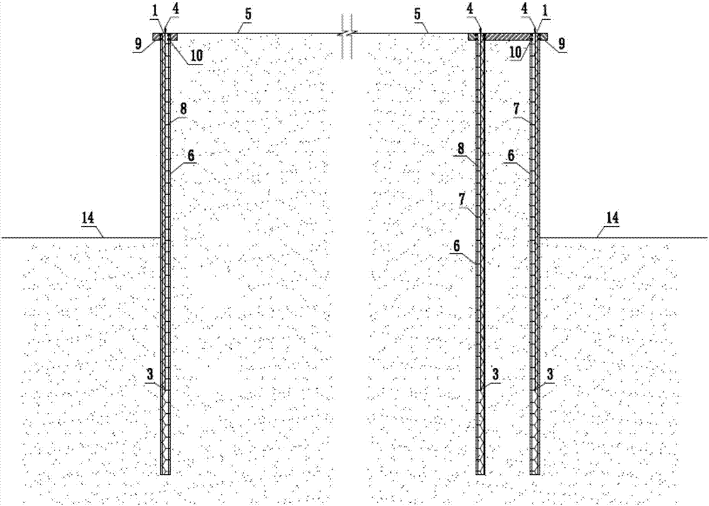Design and construction method for flexible composite, seepage-proofing, fabricated and recyclable row pile supporting structure with circular cross section