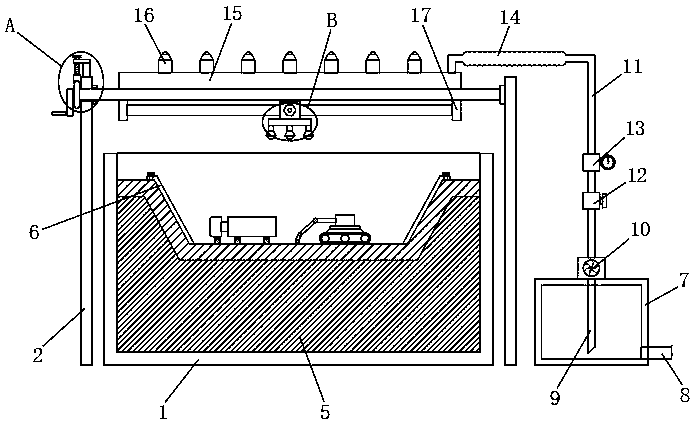 Foundation pit excavation model test device based on surface water penetration and using method