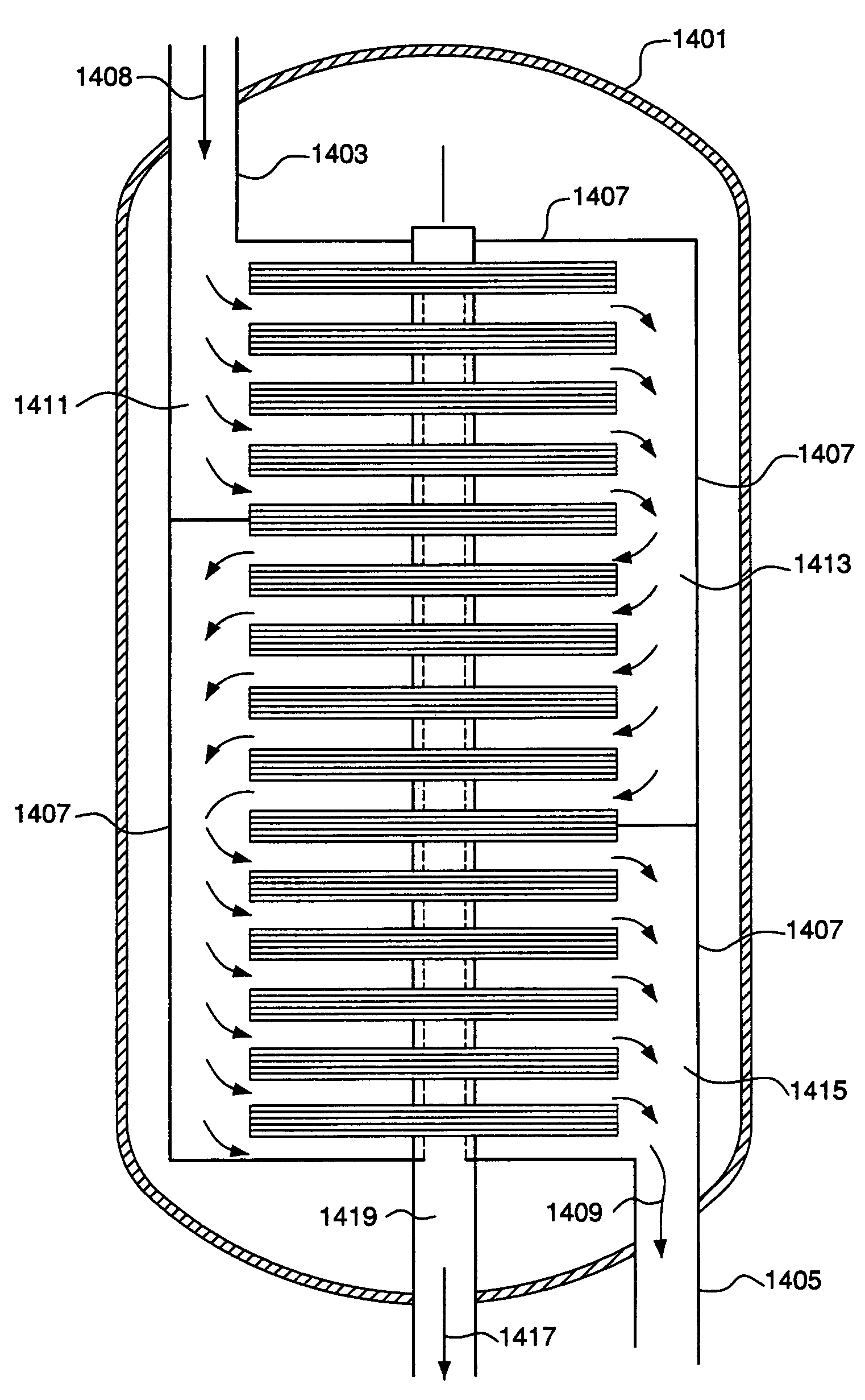 Ion transport membrane module and vessel system with directed internal gas flow