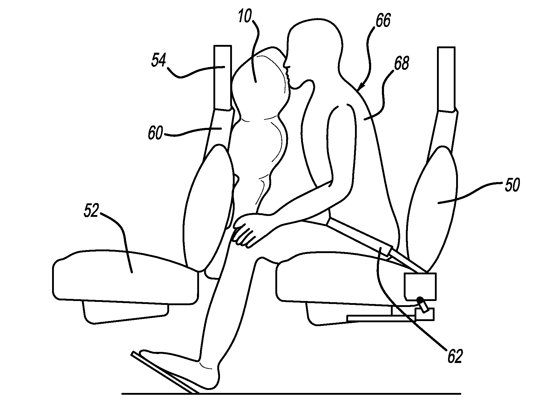 Airbag arrangement for seats arranged in tandem