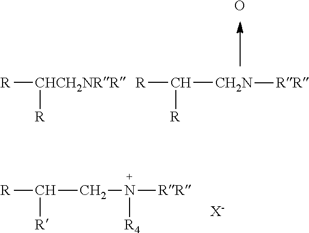 Branched trialkylamine precursors, intermediates, products made therefrom and processes of manufacture