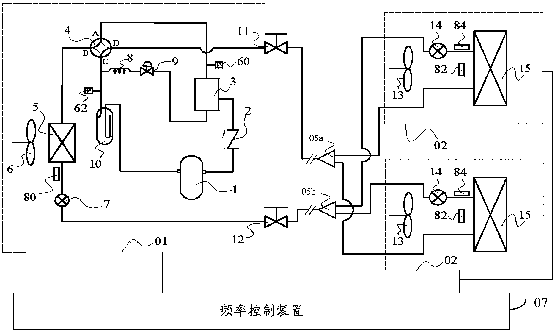 Load self-adaptation variable-frequency multi-connection heat pump system and method for controlling compressor frequency