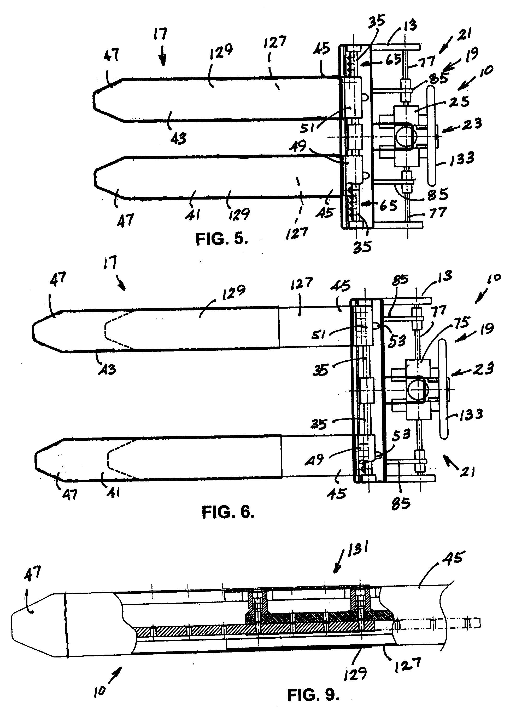 Fork-type pallet-lifting device