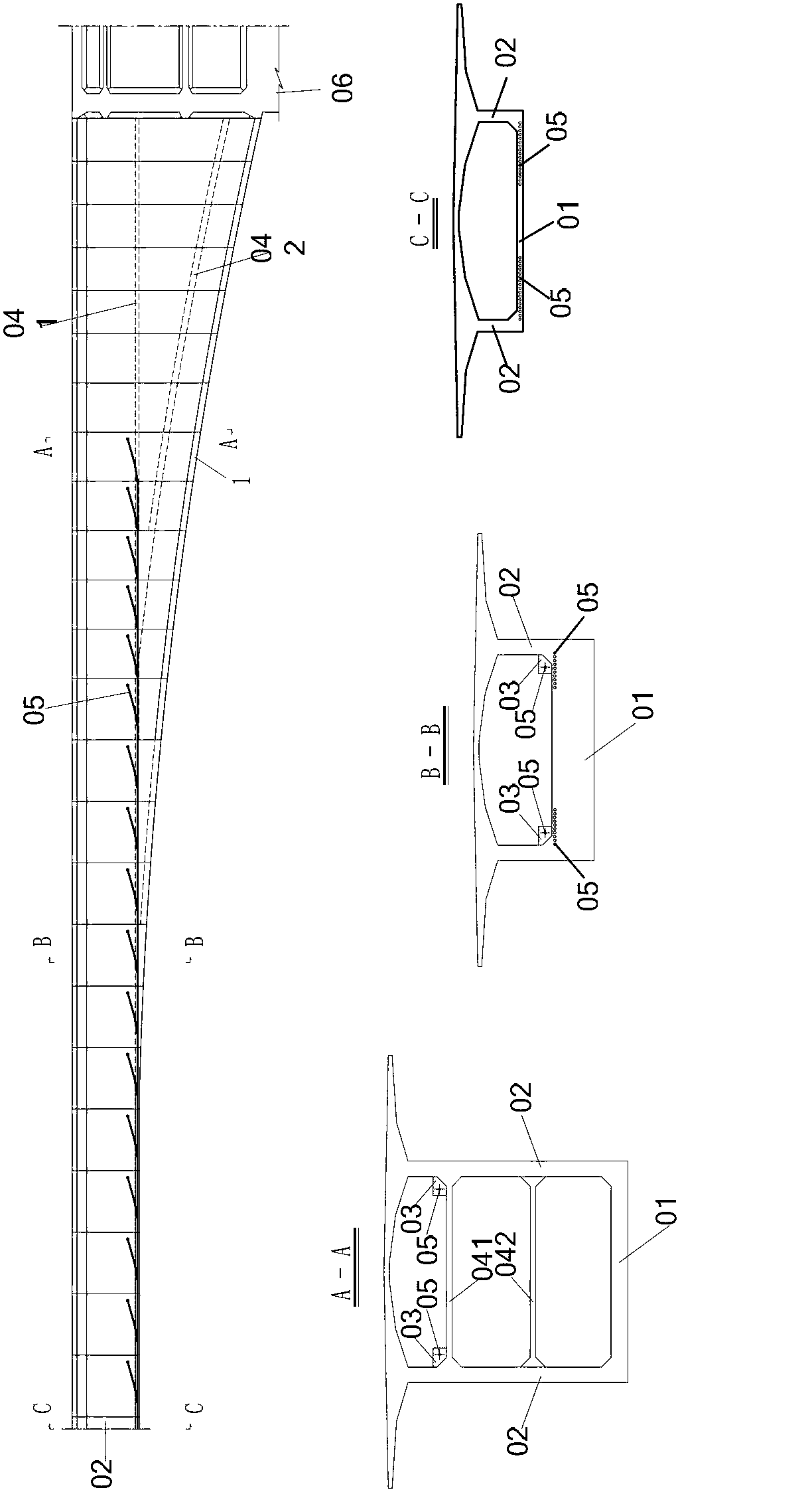 Prestressed concrete variable-cross-section box girder bridge with internal tilted-leg rigid frame and construction method of prestressed concrete variable-cross-section box girder bridge
