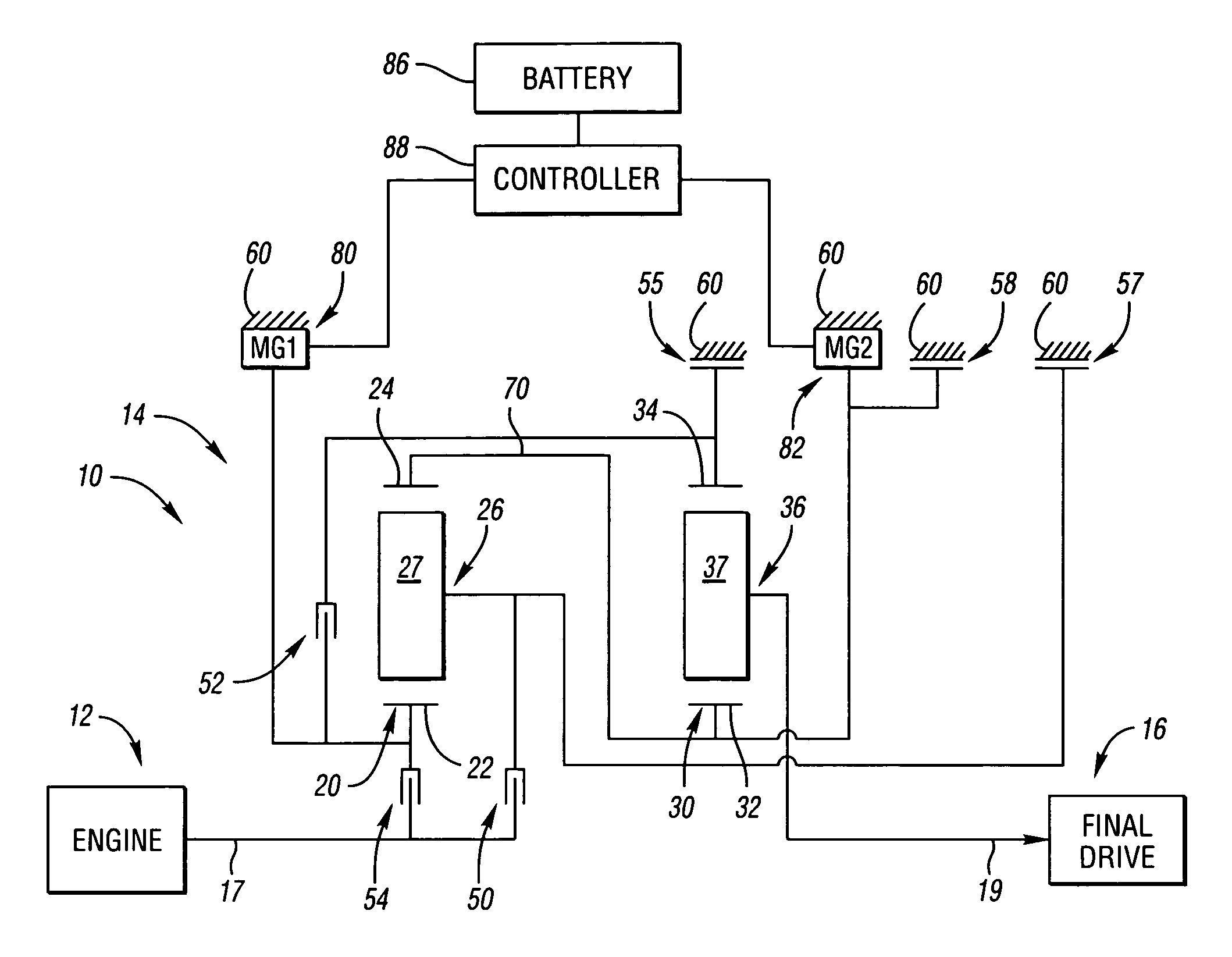 Two-planetary electrically variable transmissions with multiple fixed ratios