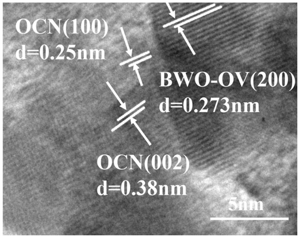 Graphite type carbon nitride composite photocatalytic material containing oxygen vacancy bismuth tungstate/oxygen-enriched structure as well as preparation method and application of graphite type carbon nitride composite photocatalytic material