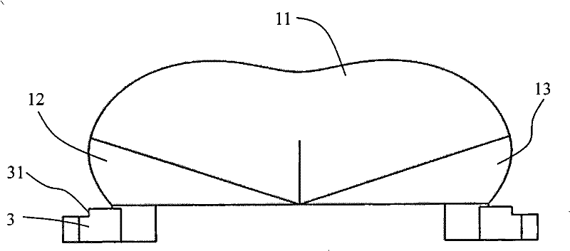 Large-angle secondary light-distribution lens of LED streetlamp and manufacturing method thereof