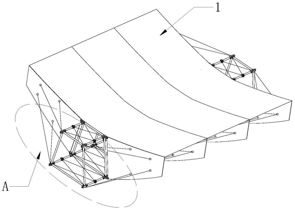 A truss-supported flexible rib parabolic cylinder deployable antenna device