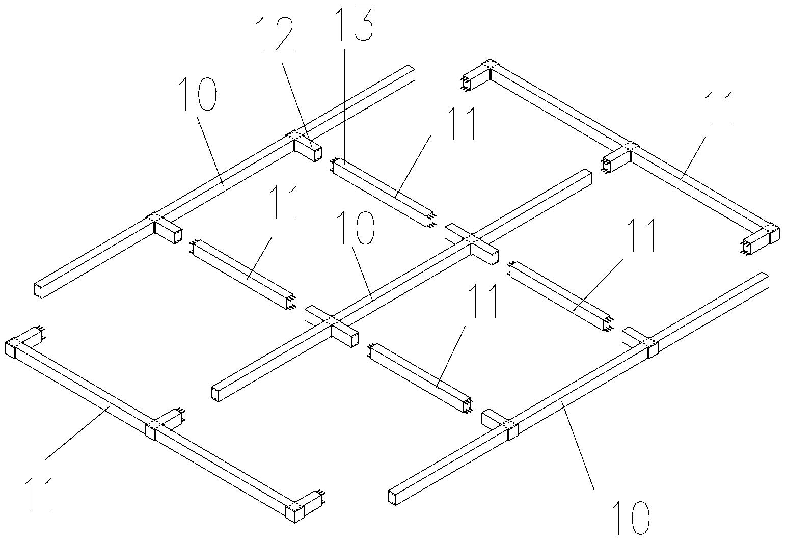 Multilayer stereotactic frame assembled by prefabricated reinforced concrete members