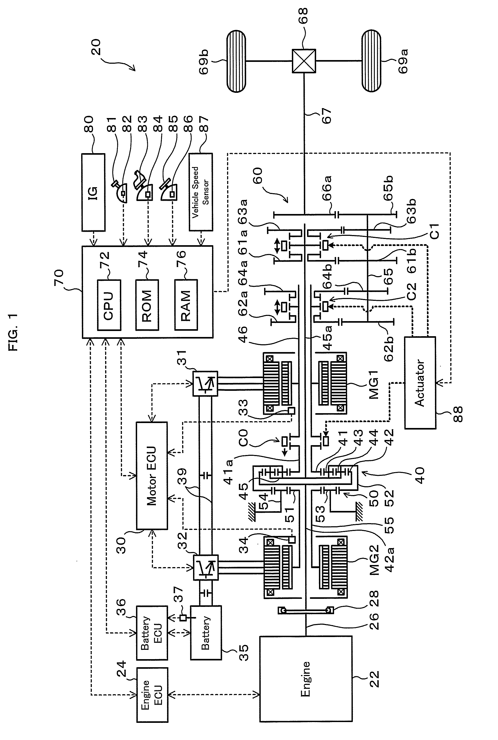 Power output apparatus, hybrid vehicle equipped with power output apparatus, and control method of power output apparatus