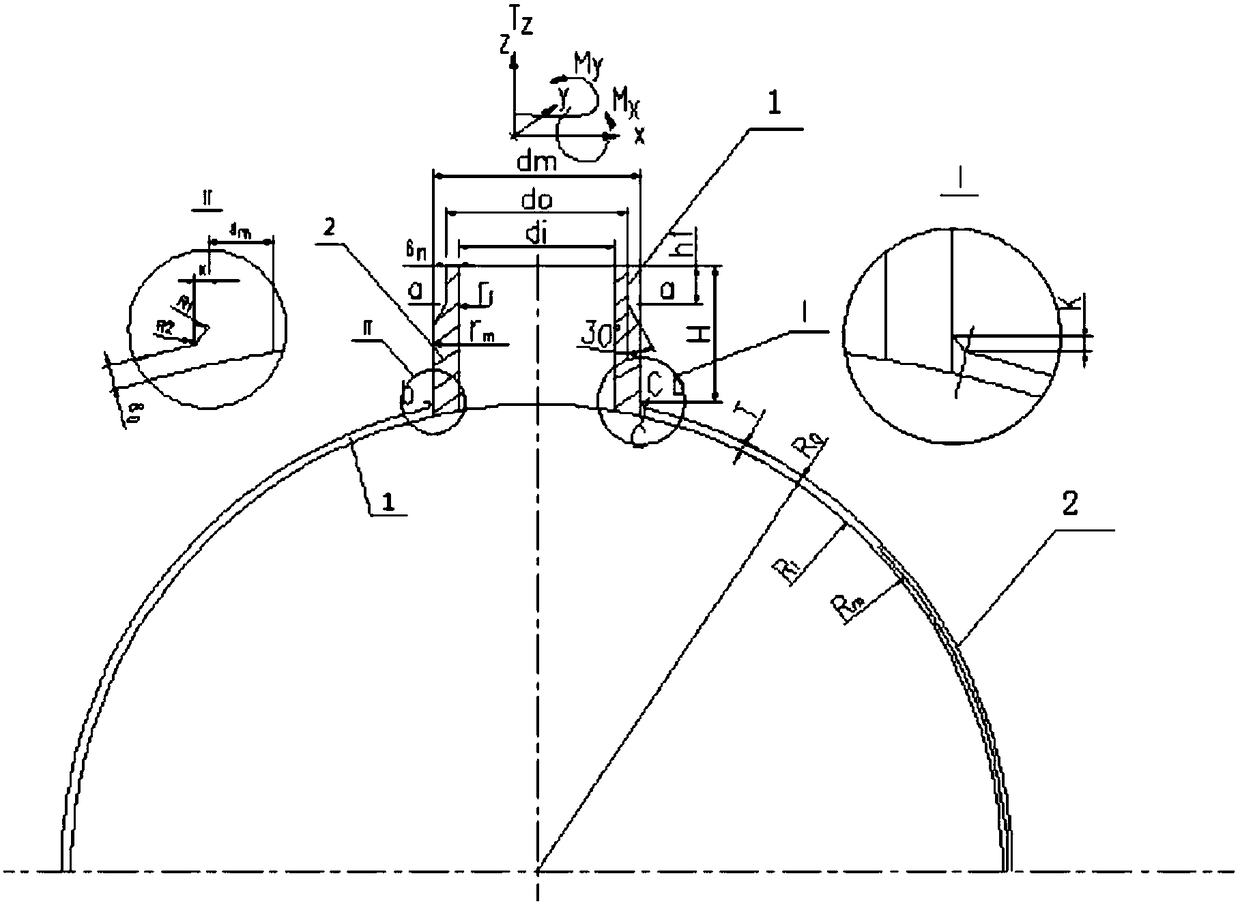 Strength checking method based on connecting structure of nozzle and pressure shell