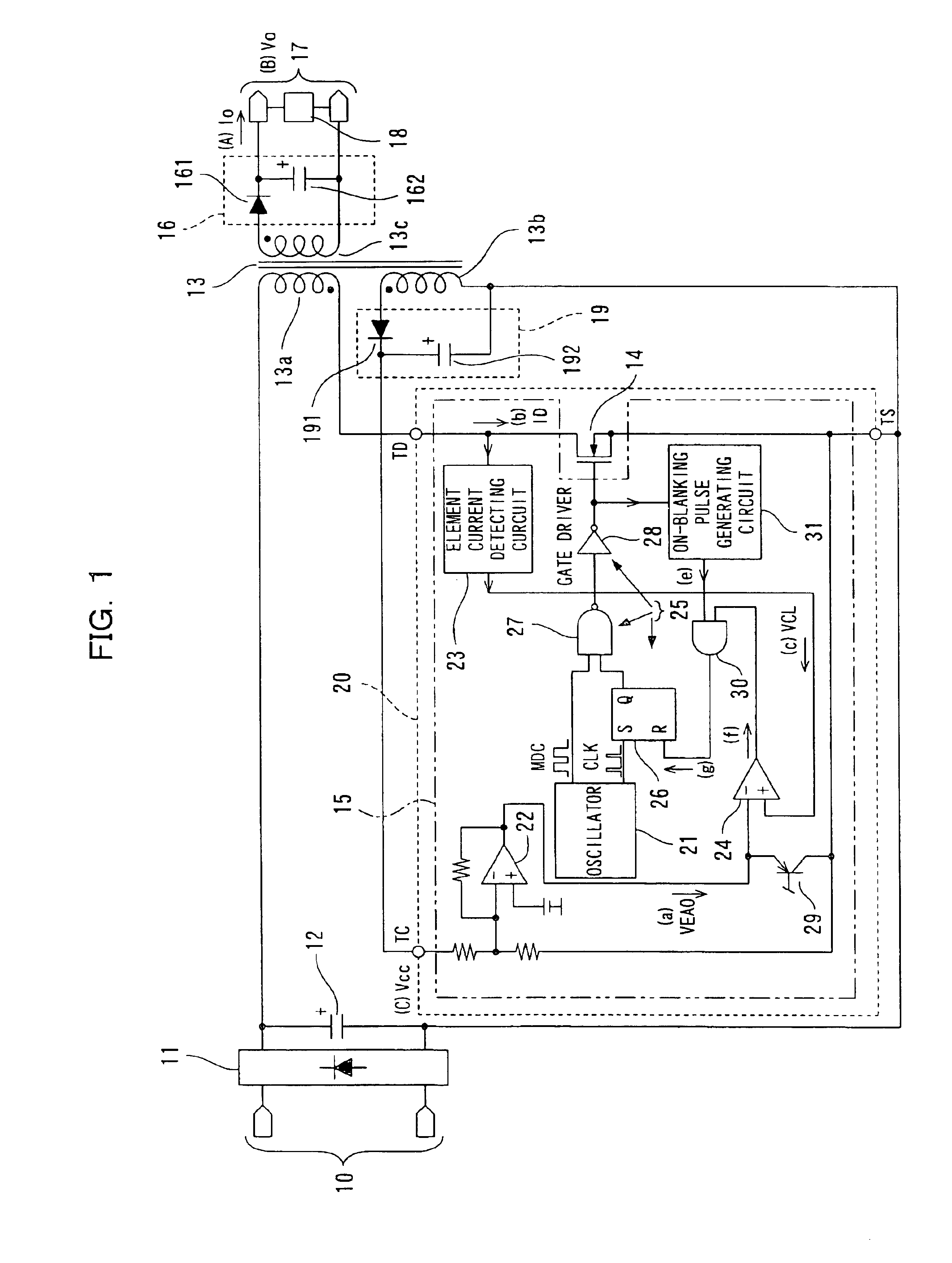 Switching power supply apparatus with blanking pulse generator