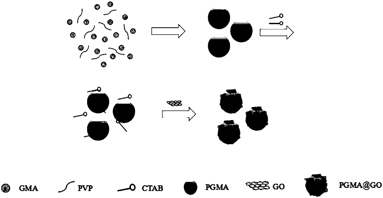 Graphene oxide (GO)-coated PGMA (poly-glycidyl mathacrylate) microsphere composite anti-corrosive coating additive and preparation method thereof