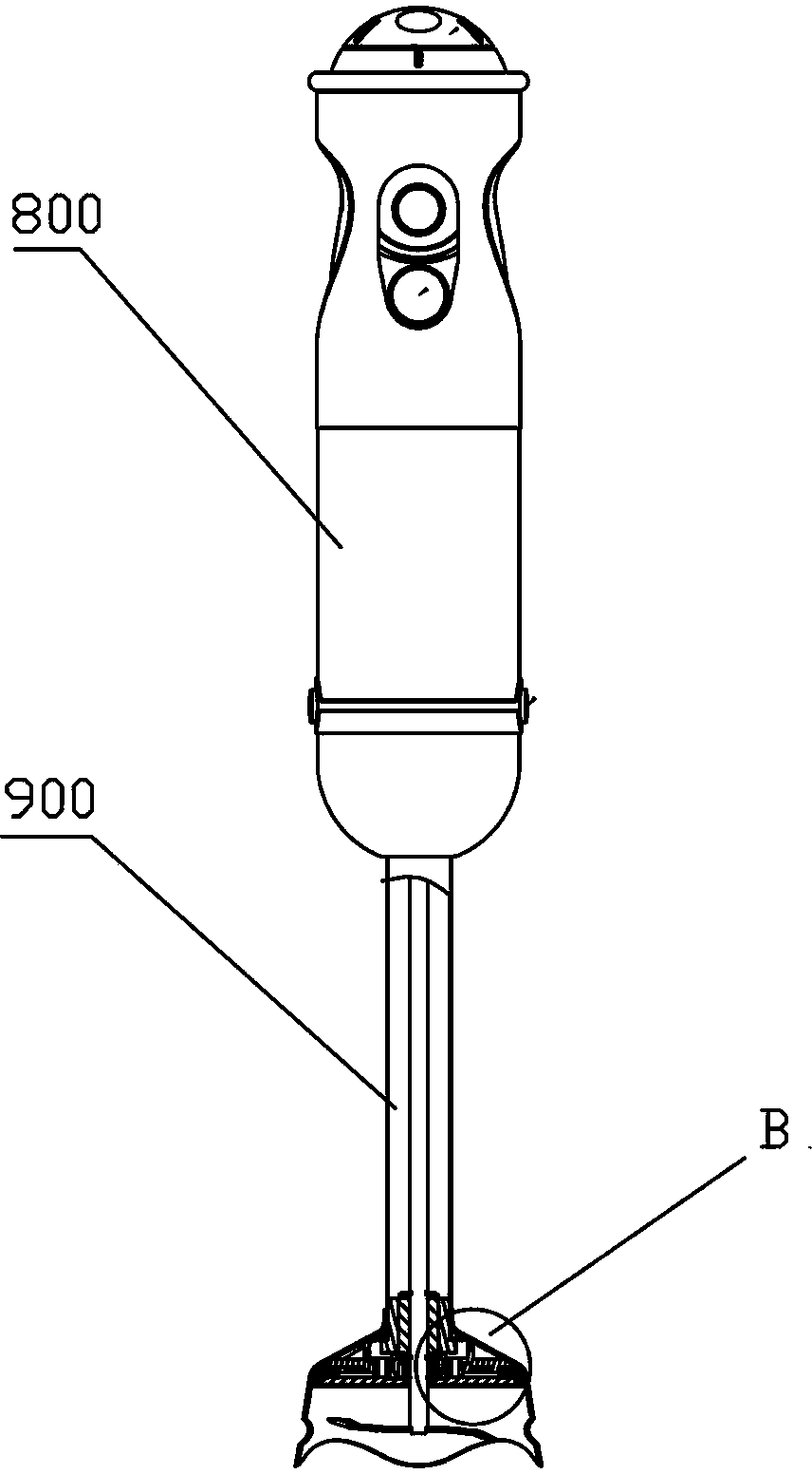 Stirring head with buckling positions and handheld blender mounted with same